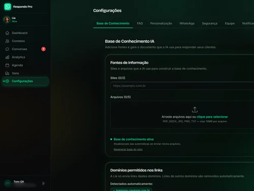 Base de conhecimento onde o usuário ensina a Lia